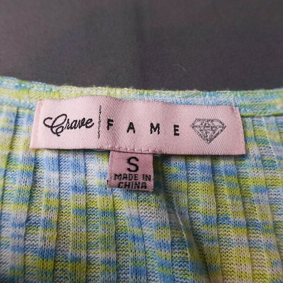 Women Baby Tee Top Small Green Y2K Cropped Knit Ribbed Drawstring Statement - Picture 6 of 13